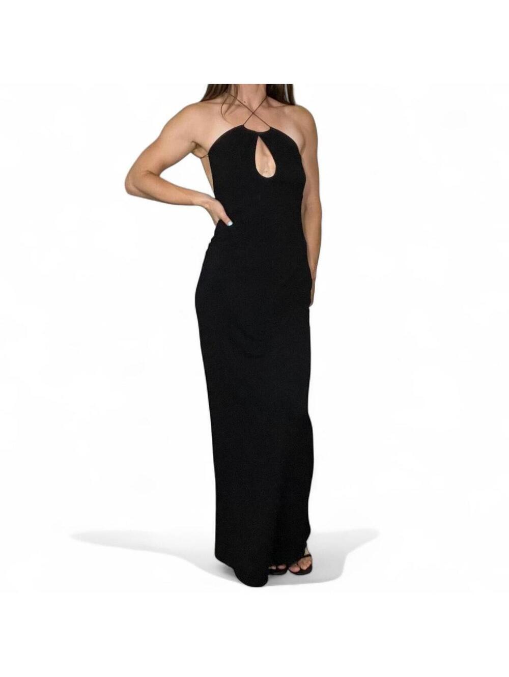 MESHKI Black Halter Cutout Maxi Dress Women's Size Small